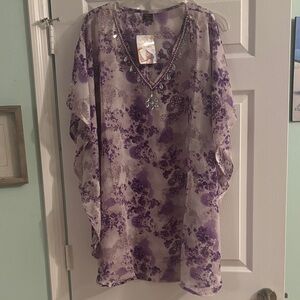 Purple Floral Beach Coverup
